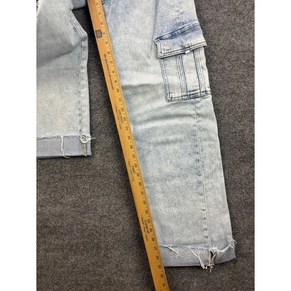 Hidden Cargo Jeans Womens 24 Light Blue Acid Wash Wide Leg Raw Hem Utility